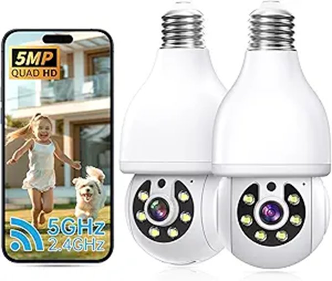 5MP WiFi Bulb Security Cameras 2 Pack